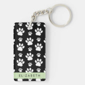 Paw Pattern, Dog Paws, Black and White, Jouw naam Sleutelhanger (achterkant)