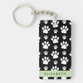 Paw Pattern, Dog Paws, Black and White, Jouw naam Sleutelhanger