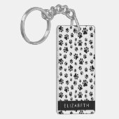 Paw Pattern, Dog Paws, Black and White, Jouw naam Sleutelhanger (Voorkant Links)