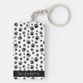 Paw Pattern, Dog Paws, Black and White, Jouw naam Sleutelhanger (achterkant)
