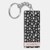 Paw Pattern, Dog Paws, Black and White, Jouw naam Sleutelhanger (Voorkant Links)