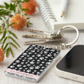 Paw Pattern, Dog Paws, Black and White, Jouw naam Sleutelhanger (Voorkant Rechts)