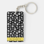 Paw Pattern, Dog Paws, Black and White, Jouw naam Sleutelhanger (achterkant)