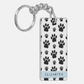 Paw Pattern, Dog Paws, Black and White, Jouw naam Sleutelhanger (Voorkant Links)