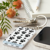 Paw Pattern, Dog Paws, Black and White, Jouw naam Sleutelhanger (Voorkant Rechts)