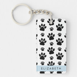 Paw Pattern, Dog Paws, Black and White, Jouw naam Sleutelhanger