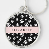 Paw Pattern, Dog Paws, Black and White, Jouw naam Sleutelhanger (Voorkant)
