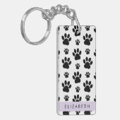 Paw Pattern, Dog Paws, Black and White, Jouw naam Sleutelhanger (Voorkant Links)