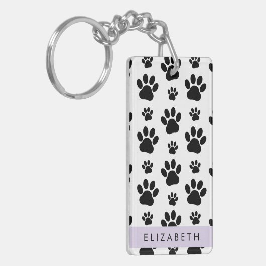 Paw Pattern, Dog Paws, Black and White, Jouw naam Sleutelhanger (Voorkant Links)