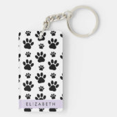 Paw Pattern, Dog Paws, Black and White, Jouw naam Sleutelhanger (achterkant)