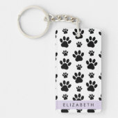Paw Pattern, Dog Paws, Black and White, Jouw naam Sleutelhanger (Voorkant)