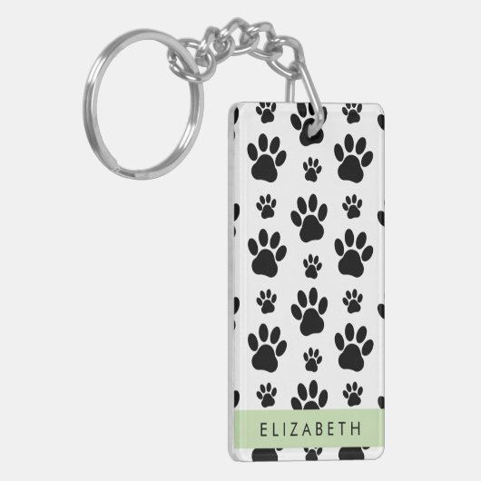 Paw Pattern, Dog Paws, Black and White, Jouw naam Sleutelhanger (Voorkant Links)