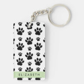 Paw Pattern, Dog Paws, Black and White, Jouw naam Sleutelhanger (achterkant)