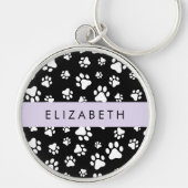 Paw Pattern, Dog Paws, Black and White, Jouw naam Sleutelhanger (Voorkant)