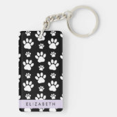 Paw Pattern, Dog Paws, Black and White, Jouw naam Sleutelhanger (achterkant)