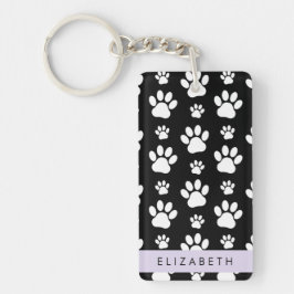 Paw Pattern, Dog Paws, Black and White, Jouw naam Sleutelhanger