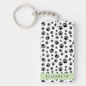 Paw Pattern, Dog Paws, Black and White, Jouw naam Sleutelhanger (Voorkant)