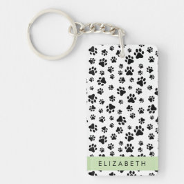 Paw Pattern, Dog Paws, Black and White, Jouw naam Sleutelhanger