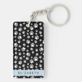 Paw Pattern, Dog Paws, Black and White, Jouw naam Sleutelhanger (achterkant)