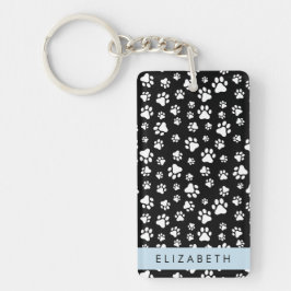 Paw Pattern, Dog Paws, Black and White, Jouw naam Sleutelhanger