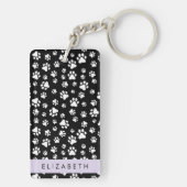 Paw Pattern, Dog Paws, Black and White, Jouw naam Sleutelhanger (achterkant)