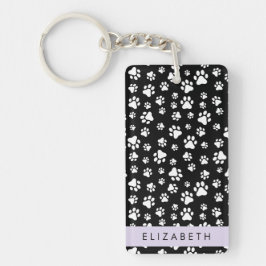 Paw Pattern, Dog Paws, Black and White, Jouw naam Sleutelhanger