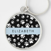 Paw Pattern, Dog Paws, Black and White, Jouw naam Sleutelhanger (Voorkant)