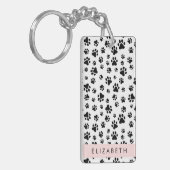 Paw Pattern, Dog Paws, Black and White, Jouw naam Sleutelhanger (Voorkant Links)