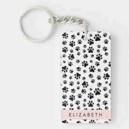 Paw Pattern, Dog Paws, Black and White, Jouw naam Sleutelhanger