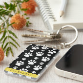 Paw Pattern, Dog Paws, Black and White, Jouw naam Sleutelhanger (Voorkant Rechts)