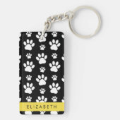 Paw Pattern, Dog Paws, Black and White, Jouw naam Sleutelhanger (achterkant)