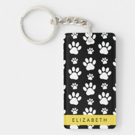 Paw Pattern, Dog Paws, Black and White, Jouw naam Sleutelhanger