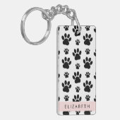 Paw Pattern, Dog Paws, Black and White, Jouw naam Sleutelhanger (Voorkant Links)