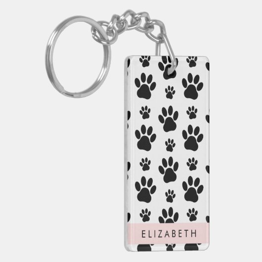 Paw Pattern, Dog Paws, Black and White, Jouw naam Sleutelhanger (Voorkant Links)