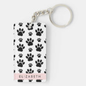 Paw Pattern, Dog Paws, Black and White, Jouw naam Sleutelhanger (achterkant)