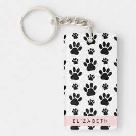 Paw Pattern, Dog Paws, Black and White, Jouw naam Sleutelhanger