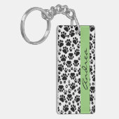 Paw Pattern, Dog Paws, Black and White, Jouw naam Sleutelhanger (Voorkant Links)