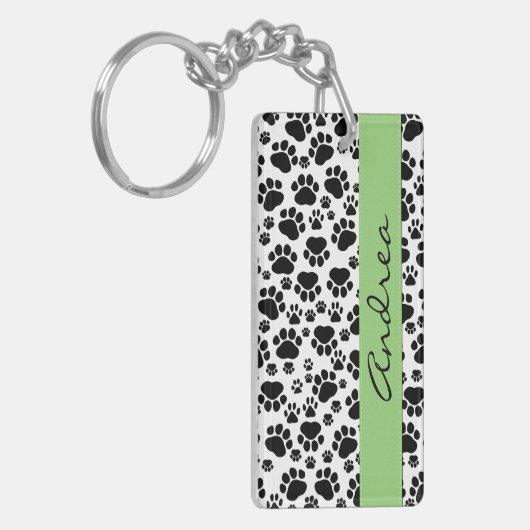 Paw Pattern, Dog Paws, Black and White, Jouw naam Sleutelhanger (Voorkant Links)