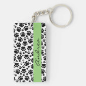 Paw Pattern, Dog Paws, Black and White, Jouw naam Sleutelhanger (achterkant)
