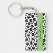 Paw Pattern, Dog Paws, Black and White, Jouw naam Sleutelhanger (Voorkant)
