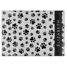 Paw Pattern, Dog Paws, Black and White, Jouw naam Snijplank