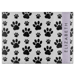 Paw Pattern, Dog Paws, Black and White, Jouw naam Snijplank