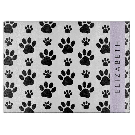 Paw Pattern, Dog Paws, Black and White, Jouw naam Snijplank (Voorkant)