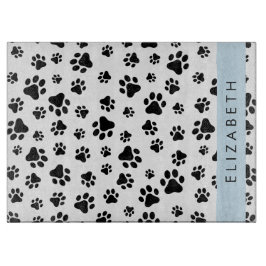Paw Pattern, Dog Paws, Black and White, Jouw naam Snijplank