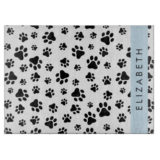 Paw Pattern, Dog Paws, Black and White, Jouw naam Snijplank (Voorkant)