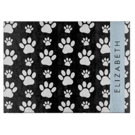 Paw Pattern, Dog Paws, Black and White, Jouw naam Snijplank
