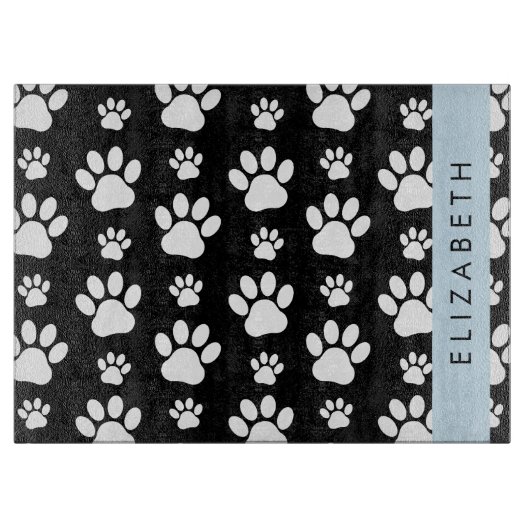 Paw Pattern, Dog Paws, Black and White, Jouw naam Snijplank (Voorkant)