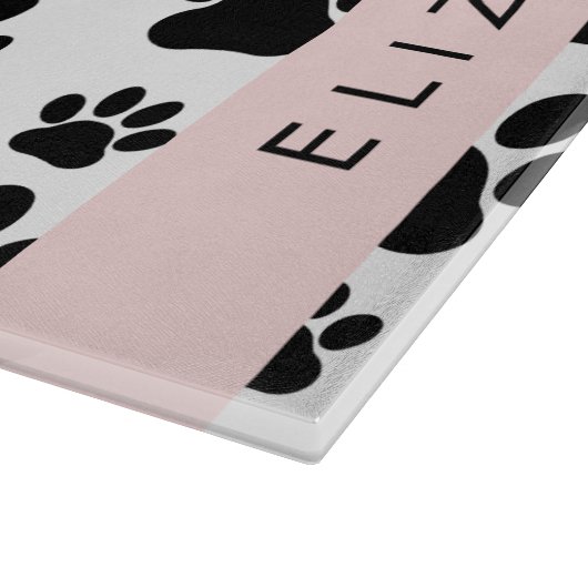 Paw Pattern, Dog Paws, Black and White, Jouw naam Snijplank (Hoek)