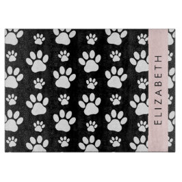 Paw Pattern, Dog Paws, Black and White, Jouw naam Snijplank