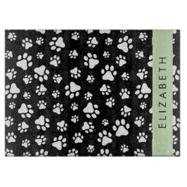 Paw Pattern, Dog Paws, Black and White, Jouw naam Snijplank